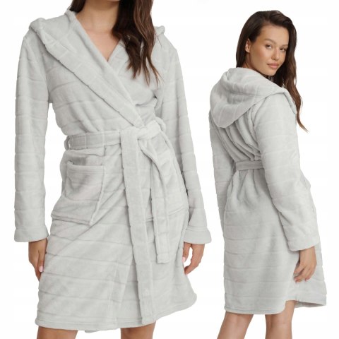 Szlafrok damski ciepły miękki z kapturem i wiązaniem w pasie HENDERSON L/XL Szlafrok damski ciepły miękki z kapturem i wiązaniem w pasie HENDERSON L/XL