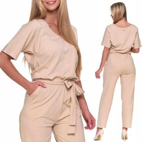 Długi elegancki KOMBINEZON damski modny z krótkim rękawem luźny MORAJ - 3XL