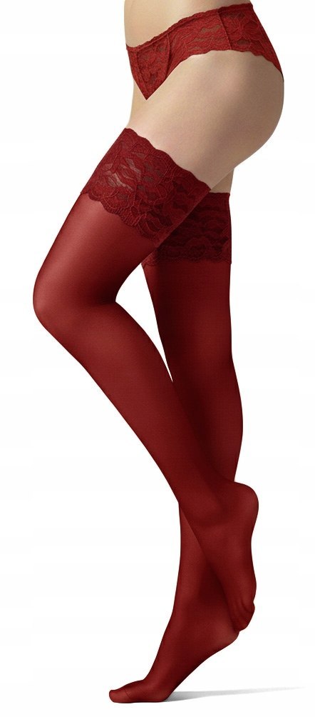 Pończochy z Koronką Włoskie Zmysłowe Samonośne GAJATEX 20DEN czerwone - 3/4