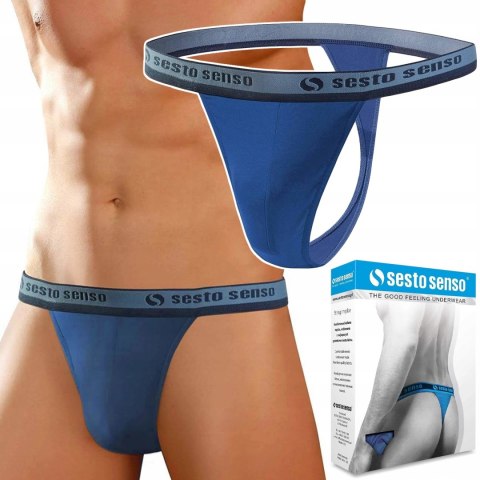 Stringi Męskie Wygodne Majtki Bawełniane SESTO SENSO STM01 Granatowe - XL