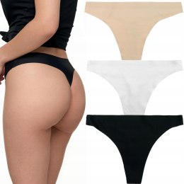 Stringi damskie 3 PARY LASEROWO cięte majtki gładkie MORAJ - XL