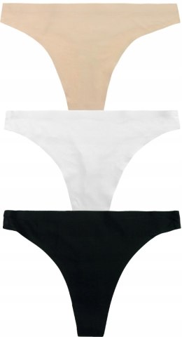 Stringi damskie 3 PARY LASEROWO cięte majtki gładkie MORAJ - M