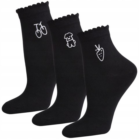 Skarpetki Damskie z Haftem i Falbanką 3 PARY za Kostki MORAJ - 35-38