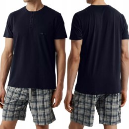 Piżama Męska 100% BAWEŁNA Krótka Letnia z Guzikami ATLANTIC NMP-380 - XL