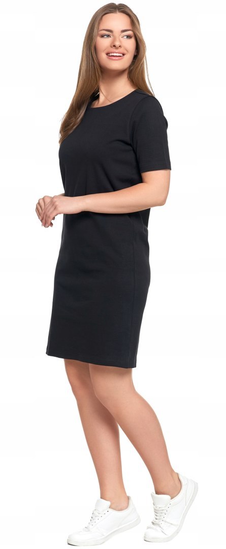 Sukienka Damska 100% Bawełna z Krótkim Rękawem Prosta Elegancka MORAJ - XL Sukienka Damska 100% Bawełna z Krótkim Rękawem Prosta Elegancka MORAJ - XL