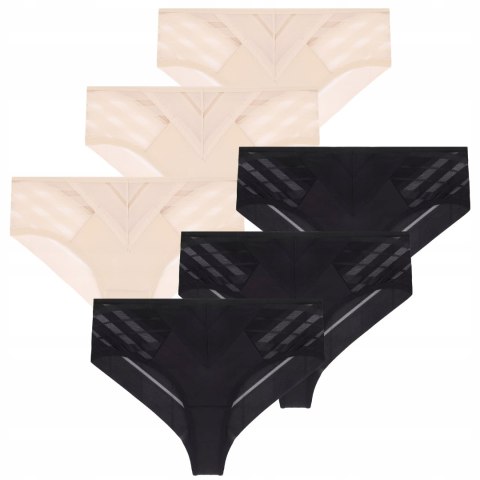 Figi Damskie Bikini 6-PAK Modne Majtki z Siateczką Bezszwowe MORAJ - M