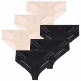 Figi Damskie Bikini 6-PAK Modne Majtki z Siateczką Bezszwowe MORAJ - S