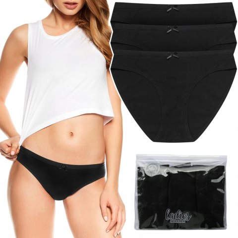 Figi Damskie Bikini Bawełniane 3-PAK Majtki z Kokardką HENDERSON 37270 - XL