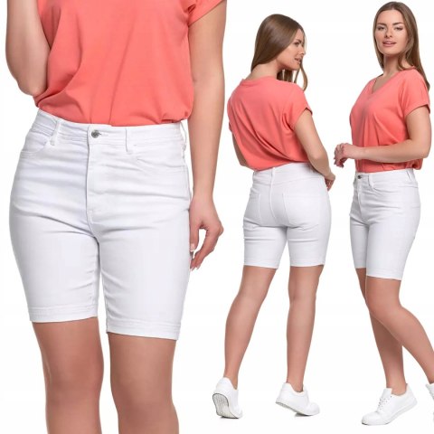 Spodenki Damskie JEANSOWE BIAŁE z Wysokim Stanem Casualowe Szorty MORAJ - M