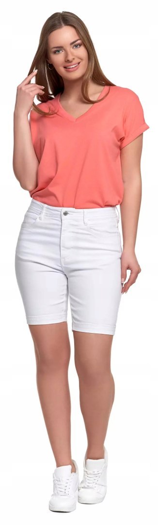 Spodenki Damskie JEANSOWE BIAŁE z Wysokim Stanem Casualowe Szorty MORAJ - S