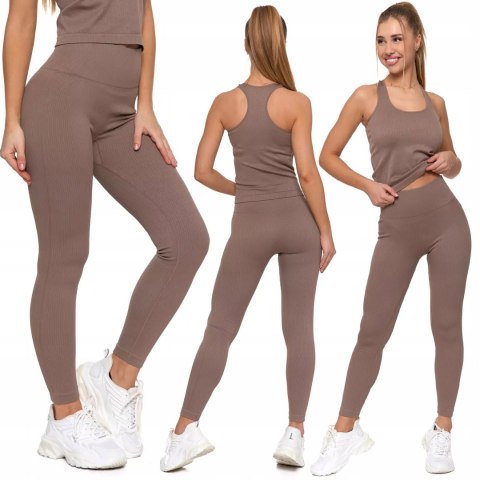 Sportowe legginsy damskie w PRĄŻKI z wysokim stanem MORAJ - S/M