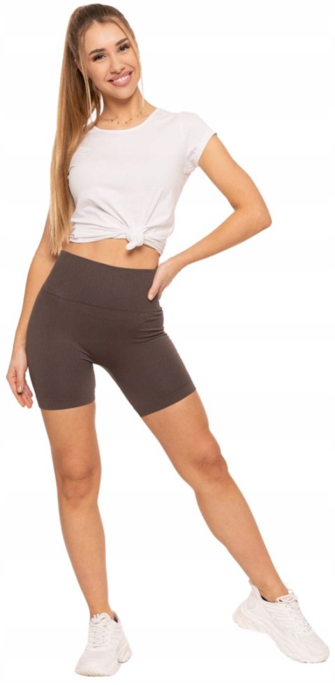 Bezszwowe legginsy KOLARKI damskie z wysokim stanem w prążki MORAJ - L/XL Bezszwowe legginsy KOLARKI damskie z wysokim stanem w prążki MORAJ - L/XL