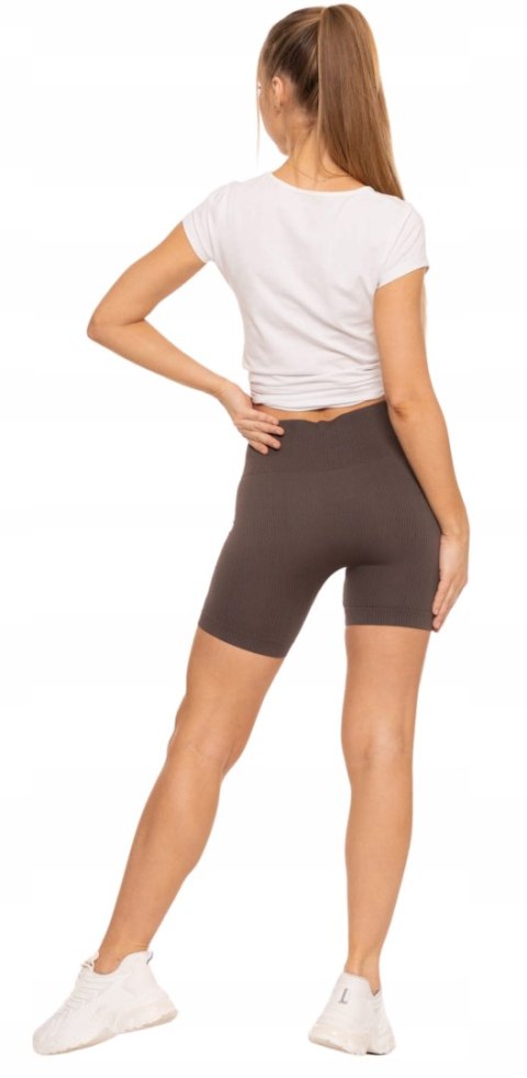 Bezszwowe legginsy KOLARKI damskie z wysokim stanem w prążki MORAJ - L/XL Bezszwowe legginsy KOLARKI damskie z wysokim stanem w prążki MORAJ - L/XL