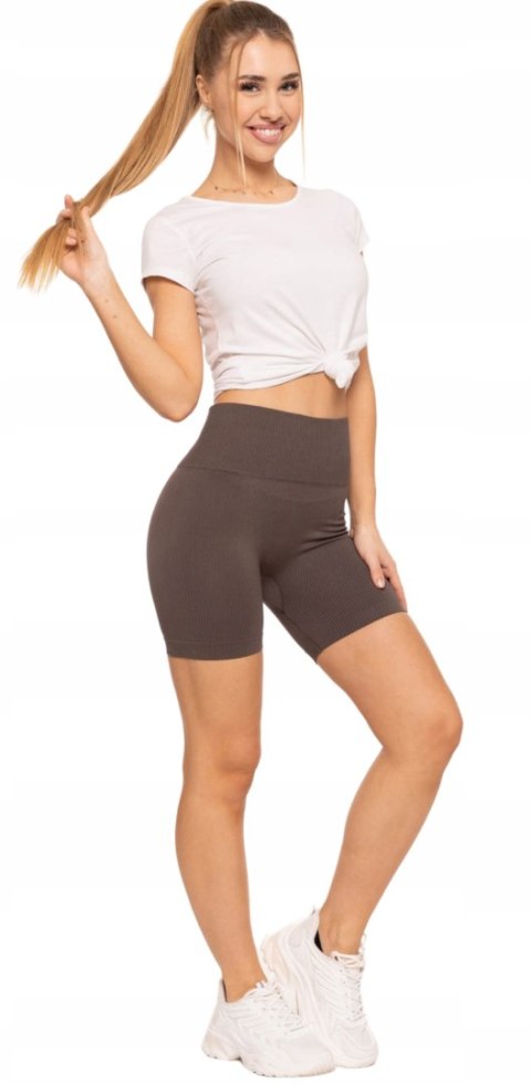 Bezszwowe legginsy KOLARKI damskie z wysokim stanem w prążki MORAJ - L/XL Bezszwowe legginsy KOLARKI damskie z wysokim stanem w prążki MORAJ - L/XL