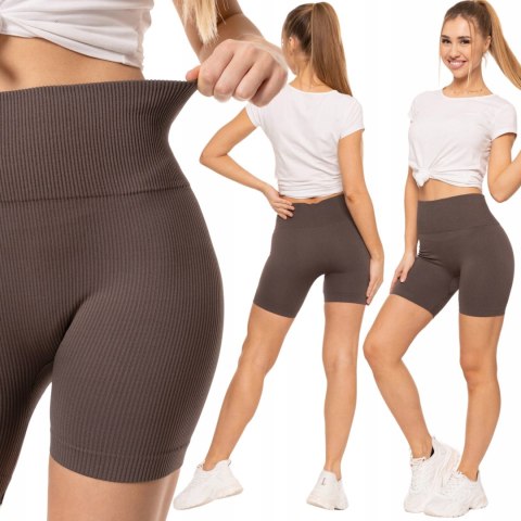 Bezszwowe legginsy KOLARKI damskie z wysokim stanem w prążki MORAJ - S/M