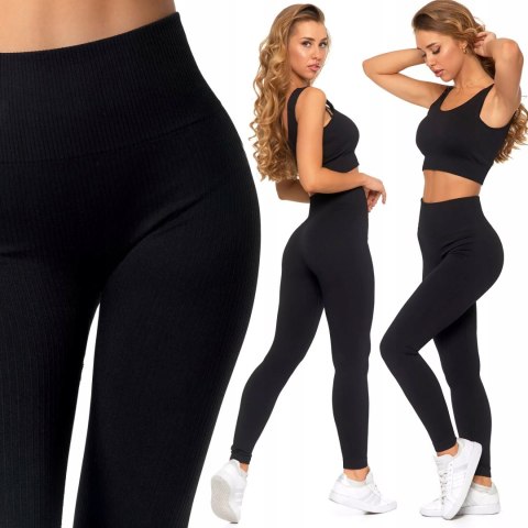 Sportowe legginsy damskie w PRĄŻKI z wysokim stanem MORAJ - L/XL