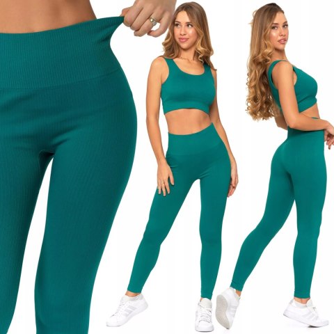 Sportowe legginsy damskie w PRĄŻKI z wysokim stanem MORAJ - S/M