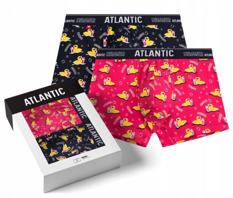 Bokserki męskie 2-PAK dopasowane szorty w kaczki ATLANTIC 2MHH-007 - M