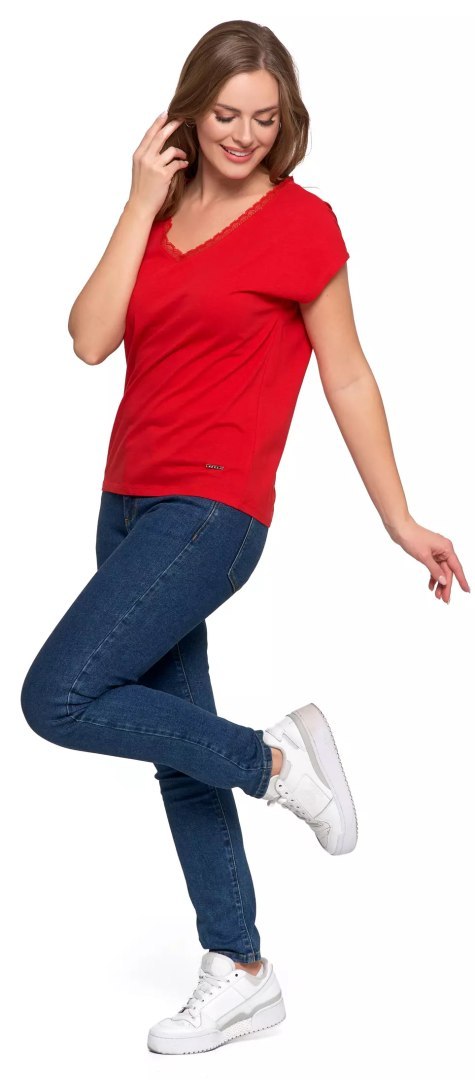 Bluzka damska KORONKOWY DEKOLT bawełniana krótka MORAJ - 3XL Bluzka damska KORONKOWY DEKOLT bawełniana krótka MORAJ - 3XL