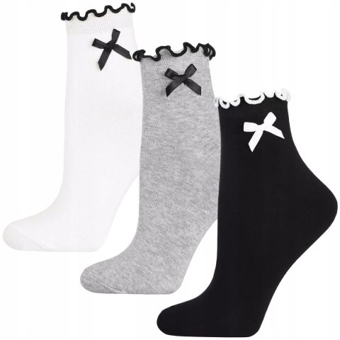 Długie skarpetki damskie 3 PARY bawełniane z kokardką MORAJ - 38-41