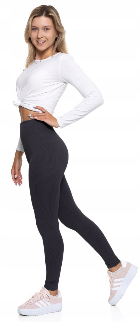 Legginsy damskie z wysokim stanem W PRĄŻKI sportowe MORAJ - S/M Legginsy damskie z wysokim stanem W PRĄŻKI sportowe MORAJ - S/M