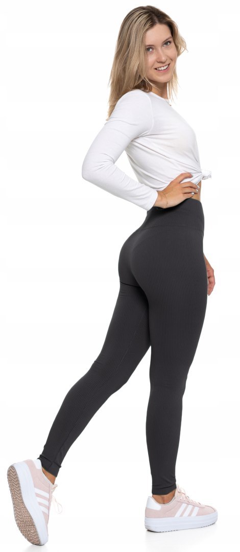 Legginsy damskie z wysokim stanem W PRĄŻKI sportowe MORAJ - S/M Legginsy damskie z wysokim stanem W PRĄŻKI sportowe MORAJ - S/M
