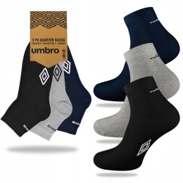 Skarpety 3-PAK sportowe UMBRO QUARTER bawełniane ZAKOSTKI - mix - 43-46