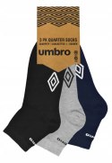 Skarpety 3-PAK sportowe UMBRO QUARTER bawełniane ZAKOSTKI - mix - 43-46