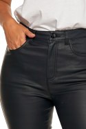 Eleganckie spodnie damskie WOSKOWANE imitujące SKÓRĘ skinny MORAJ - S/36
