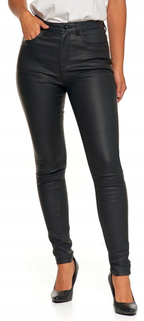 Eleganckie spodnie damskie WOSKOWANE imitujące SKÓRĘ skinny MORAJ - S/36