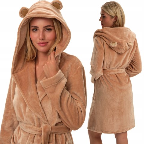 Pluszowy szlafrok damski miś z kapturem WIĄZANY HENDERSON FIORA - L/XL