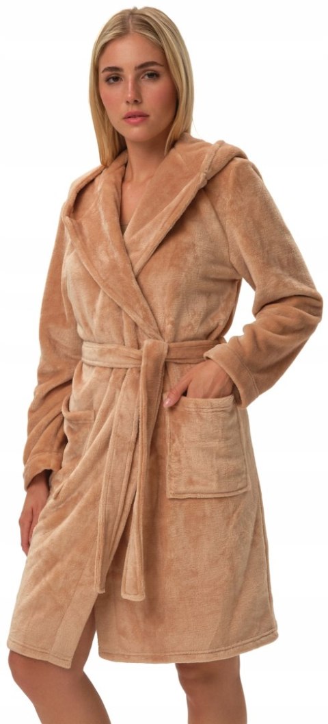 Pluszowy szlafrok damski miś z kapturem WIĄZANY HENDERSON FIORA - L/XL