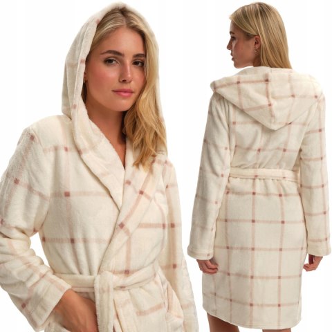 Pluszowy szlafrok damski z kapturem WIĄZANY w PASIE HENDERSON FINA - S