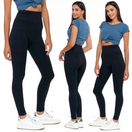 Legginsy PRĄŻKOWANE damskie z wysokim stanem modne GETRY czarne MORAJ S/M
