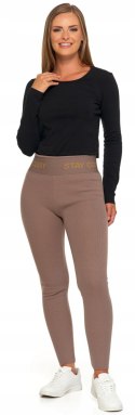 Legginsy damskie OCIEPLANE z wysokim stanem w PRĄŻKI MORAJ - L/XL