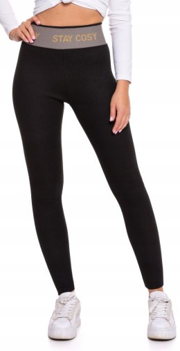 Legginsy damskie OCIEPLANE z wysokim stanem w PRĄŻKI MORAJ - L/XL