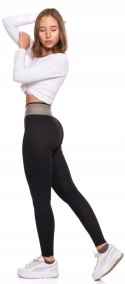 Legginsy damskie OCIEPLANE z wysokim stanem w PRĄŻKI MORAJ - L/XL