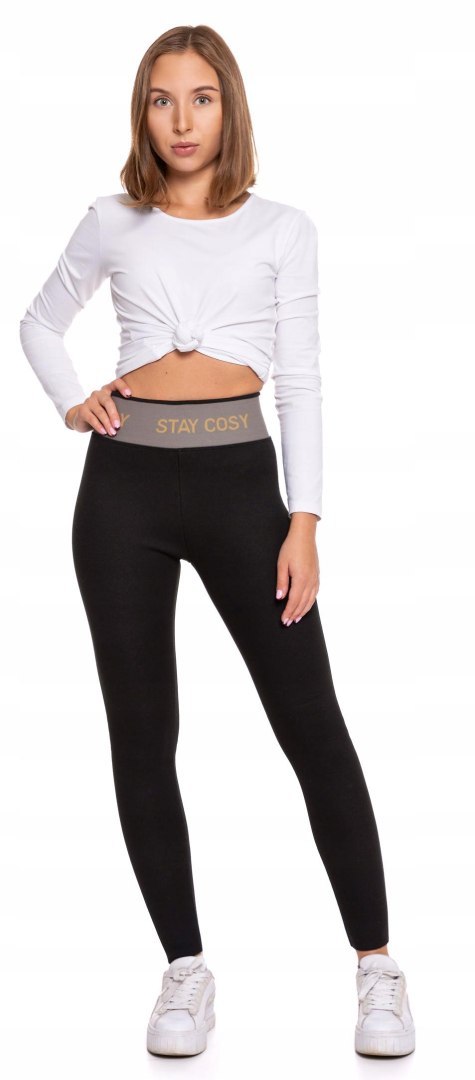 Legginsy damskie OCIEPLANE z wysokim stanem w PRĄŻKI MORAJ - L/XL Legginsy damskie OCIEPLANE z wysokim stanem w PRĄŻKI MORAJ - L/XL