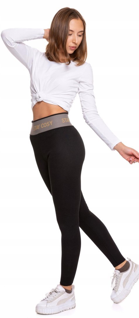 Legginsy damskie OCIEPLANE z wysokim stanem w PRĄŻKI MORAJ - L/XL Legginsy damskie OCIEPLANE z wysokim stanem w PRĄŻKI MORAJ - L/XL