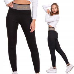 Legginsy damskie OCIEPLANE z wysokim stanem w PRĄŻKI MORAJ - S/M
