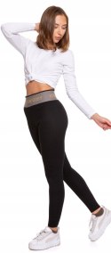 Legginsy damskie OCIEPLANE z wysokim stanem w PRĄŻKI MORAJ - S/M