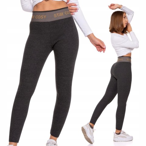 Legginsy damskie OCIEPLANE z wysokim stanem w PRĄŻKI MORAJ grafitowe - L/XL