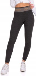 Legginsy damskie OCIEPLANE z wysokim stanem w PRĄŻKI MORAJ grafitowe - L/XL
