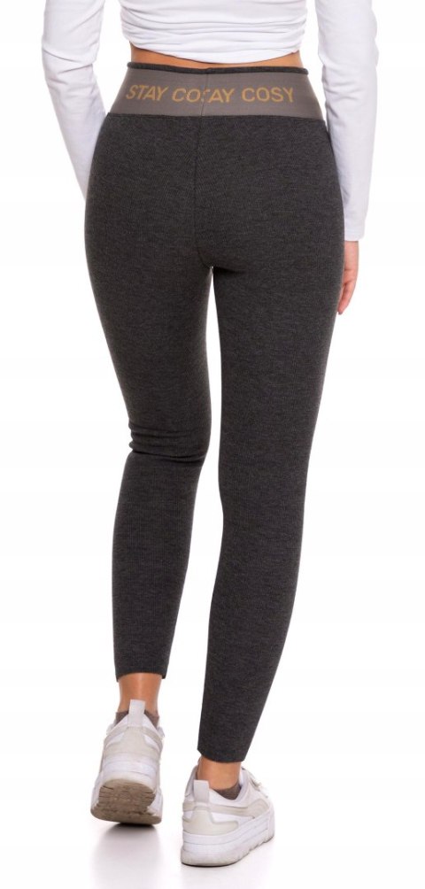 Legginsy damskie OCIEPLANE z wysokim stanem w PRĄŻKI MORAJ grafitowe - L/XL Legginsy damskie OCIEPLANE z wysokim stanem w PRĄŻKI MORAJ grafitowe - L/XL