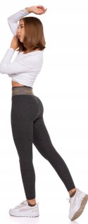 Legginsy damskie OCIEPLANE z wysokim stanem w PRĄŻKI MORAJ grafitowe - L/XL