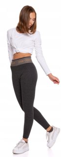 Legginsy damskie OCIEPLANE z wysokim stanem w PRĄŻKI MORAJ grafitowe - L/XL