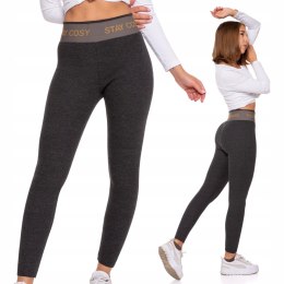 Legginsy damskie OCIEPLANE z wysokim stanem w PRĄŻKI MORAJ grafitowe - S/M