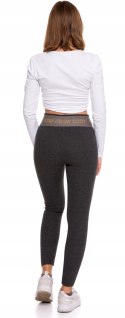 Legginsy damskie OCIEPLANE z wysokim stanem w PRĄŻKI MORAJ grafitowe - S/M