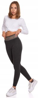 Legginsy damskie OCIEPLANE z wysokim stanem w PRĄŻKI MORAJ grafitowe - S/M