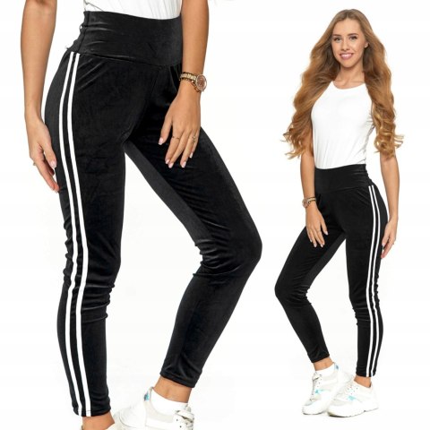 Legginsy damskie WELUROWE z lampasami MORAJ - S/M